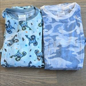 Esme 2 sets Kids Dinosaur and Camo Pajama long sleeve pants Set - Light Blue
